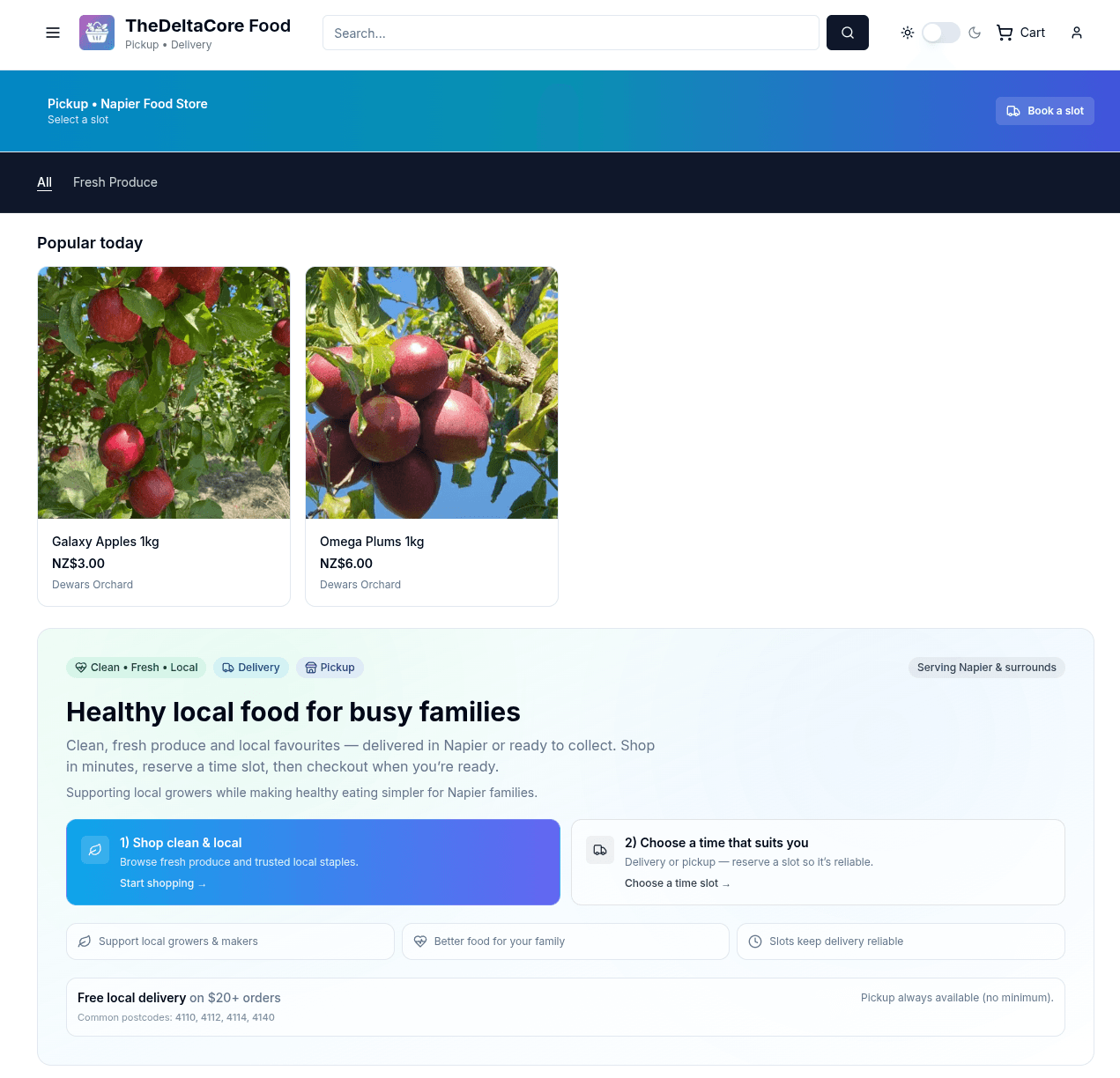 DeltaCore Commerce live food commerce pilot storefront