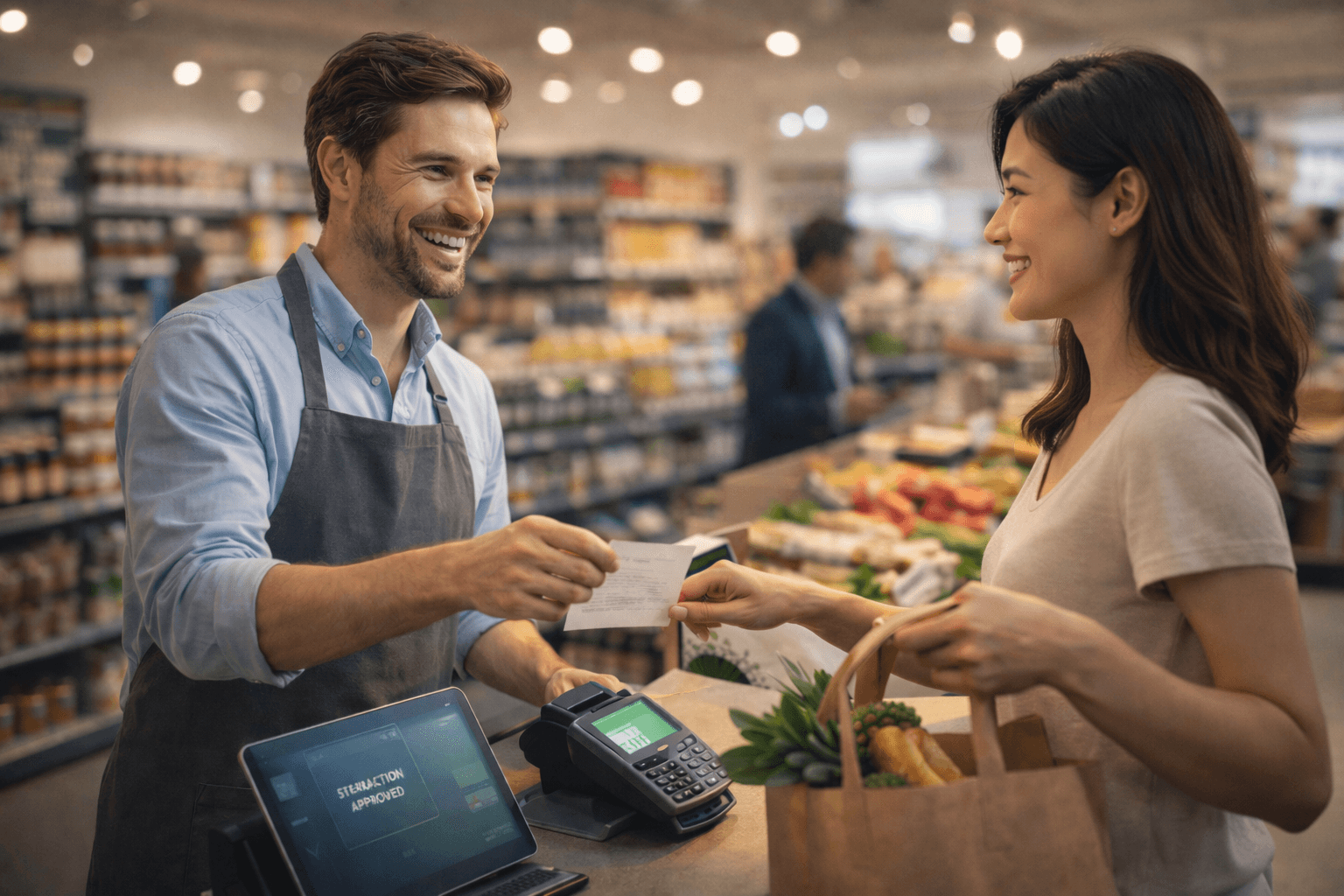 A clean retail transaction scene representing commerce, payments, and successful checkout flow.